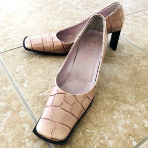 Italy leather square toe Heel pumps 36.5 pink